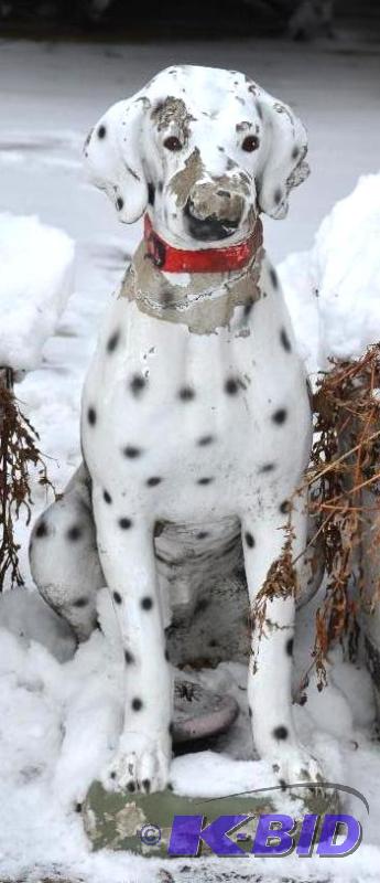 lot 260 image: Cement life size dog 30" tall. This item...