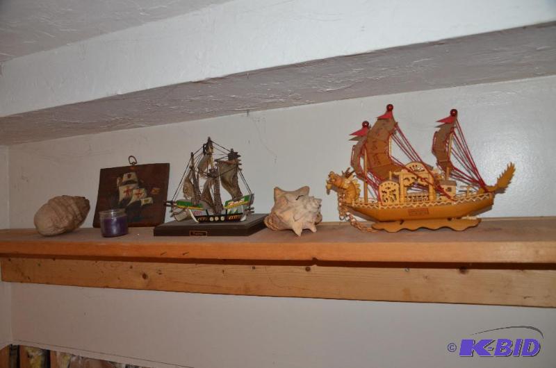 lot 271 image: 2 wooden model boats aprox 12" long, 2 s...