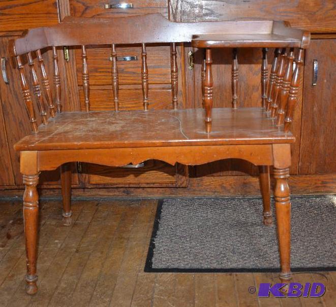 lot 280 image: Vintage wood bench with a shelf. 30x16"...