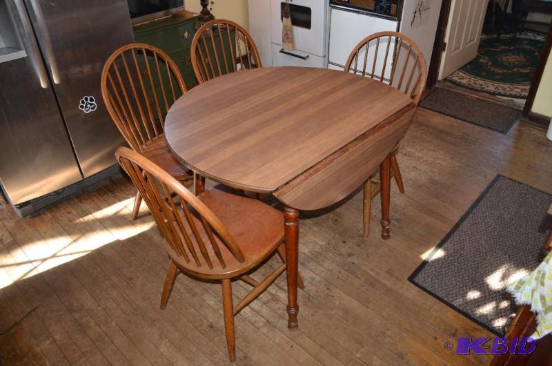 lot 281 image: Wood drop leaf table with 4 chairs 24x41 with...