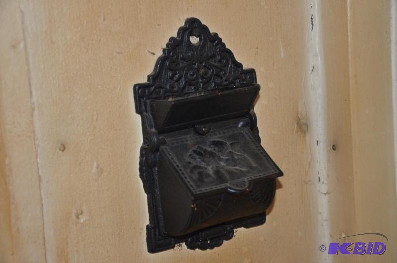 lot 288 image: Antique cast iron match safe 8" tall...