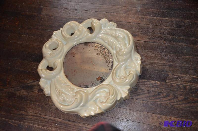 lot 292 image: Vintage antique ceramic frame mirror 16"...