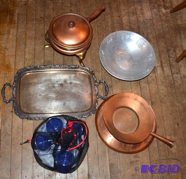 lot 312 image: Copper fondu 8 diameter silver plate tray Red...
