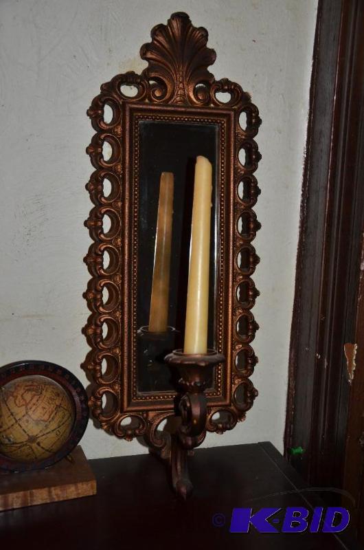 lot 318 image: Candle mirror 16" tall, desk lamp, book ...
