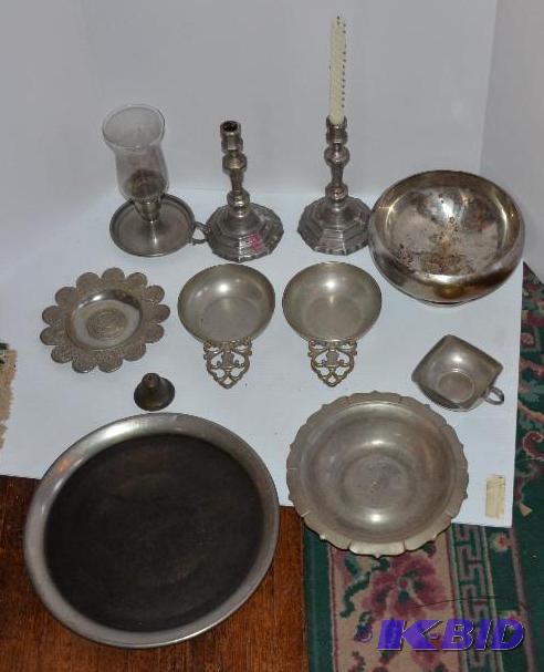 lot 320 image: Pewter - candle sticks, bowls K D M made in H...