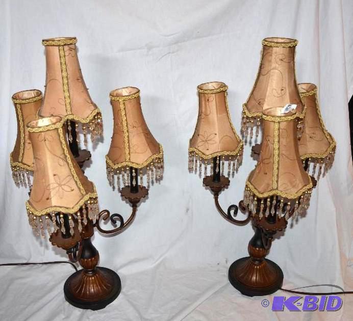 lot 44 image: 2 antique lamps with cut glass 30" tall...