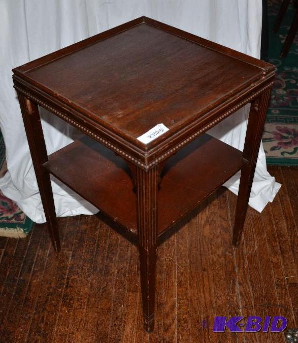 lot 49 image: Vintage wood end table 18x18x26". Lots 8...