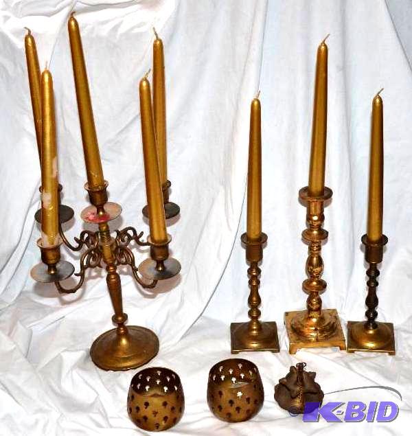 lot 51 image: Brass decor, The tallest lamp stand is 12&quo...