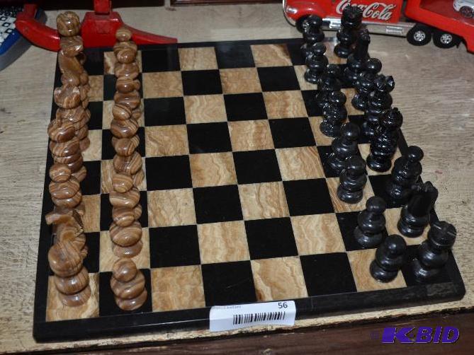 lot 56 image: Beautiful stone chess set 13x13", purcha...