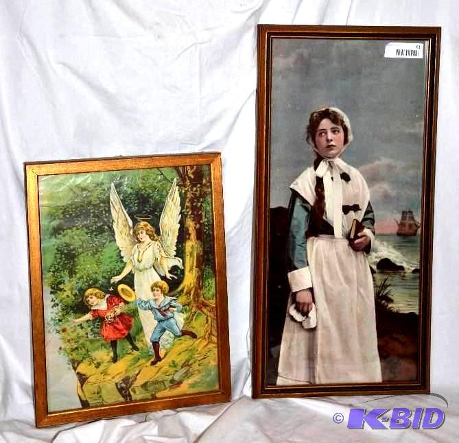 lot 61 image: 2 antique prints 12x25", 13x16"...