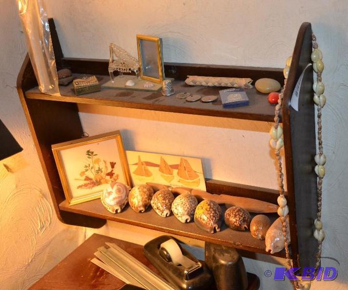 lot 65 image: Wood rack with contents 19x17"....