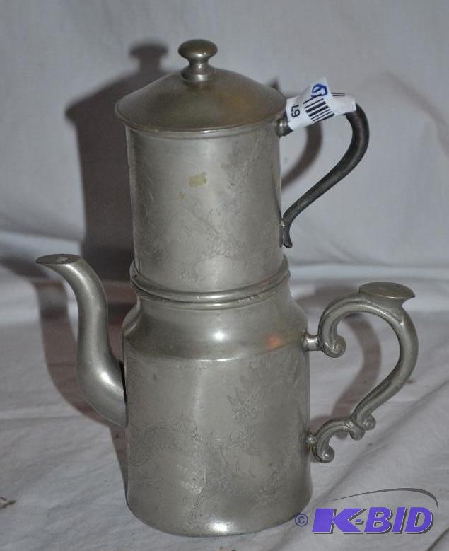 lot 67 image: Kut Hing Swatow pewter coffee maker 10" ...