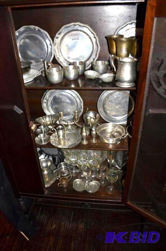lot 86 image: All items pictured in hutch - pewter, china, ...