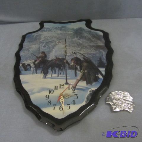 lot 142 image: Indian Motorcycle Belt Buckle, Indian Clock
