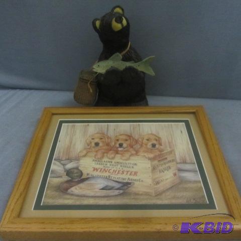 lot 200 image: Winchester Puppy Print, Bear Figure