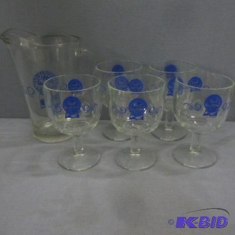 lot 26 image: PBR Beer Glasses, Pitcher