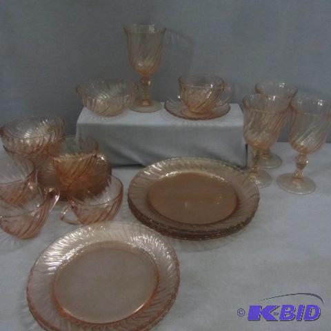 lot 29 image: Pink Depression Glassware