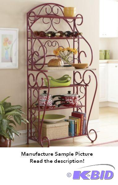 Red Scrolled Metal Bakers Rack - Red Bakers ...