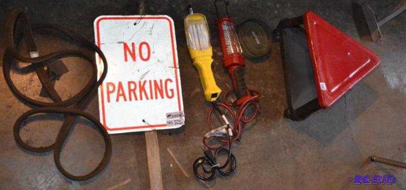 lot 183 image: No Parking sign, 2 shop lights, vintage shop ...