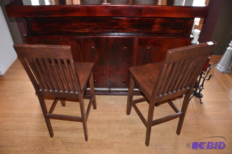 lot 1A image: Two wood bar chairs, The seat is 24 off t...