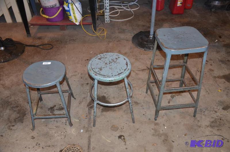 lot 201 image: 3 metal stools of assorted heights...