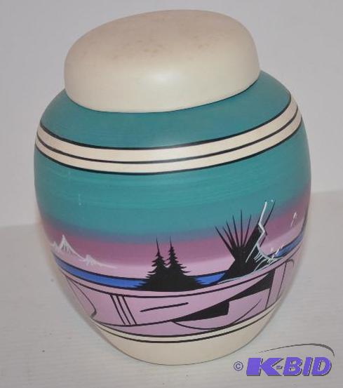 lot 225 image: Navajo pottery 8" tall by E. Johnson...