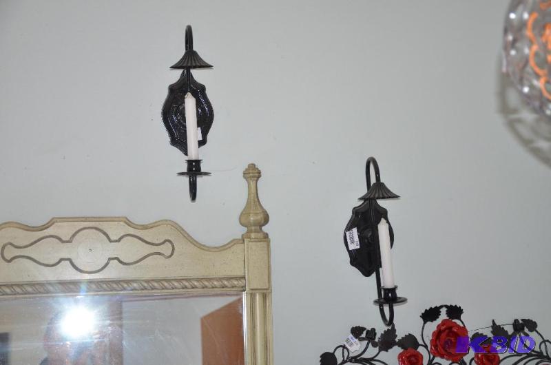 lot 230 image: 2 metal wall candle stands 16" tall...