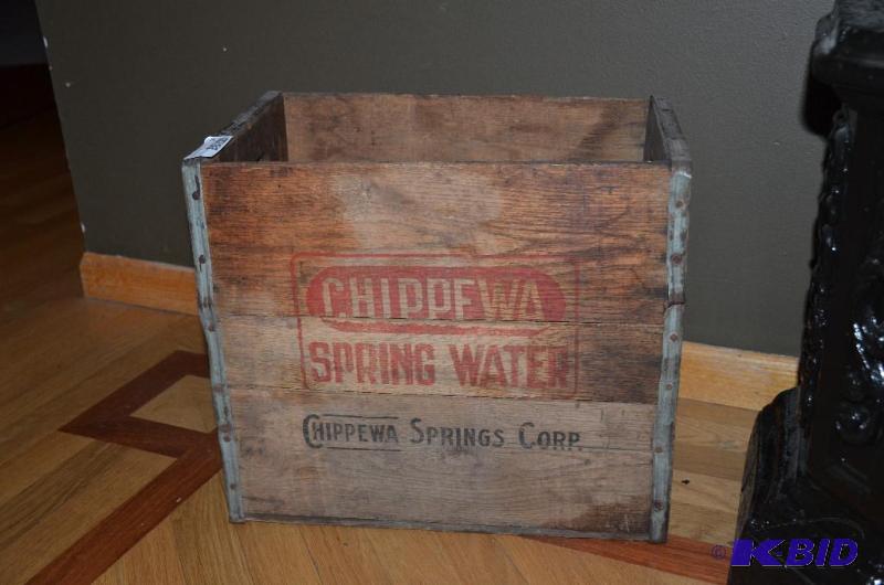 lot 34 image: Vintage Chippewa Springs Water wood crate 17x...