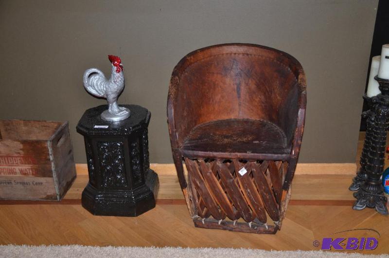 lot 35 image: Unique leather chair with wood base made in M...