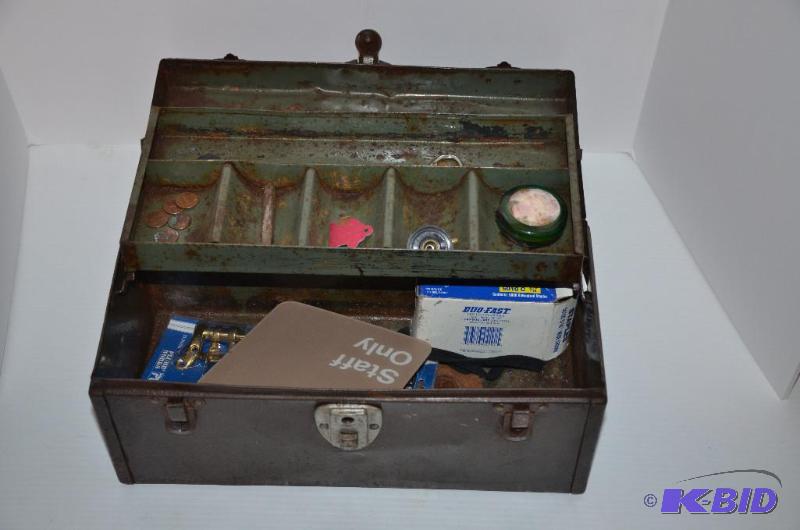 lot 51 image: Vintage tackle  tool box 7x15x8 with content...