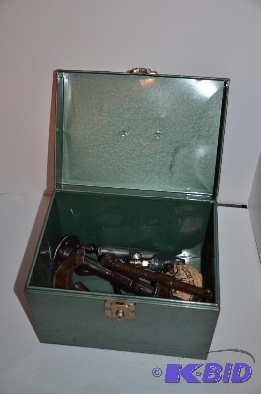 lot 53 image: Vintage tool box with contents 12x12x12"...