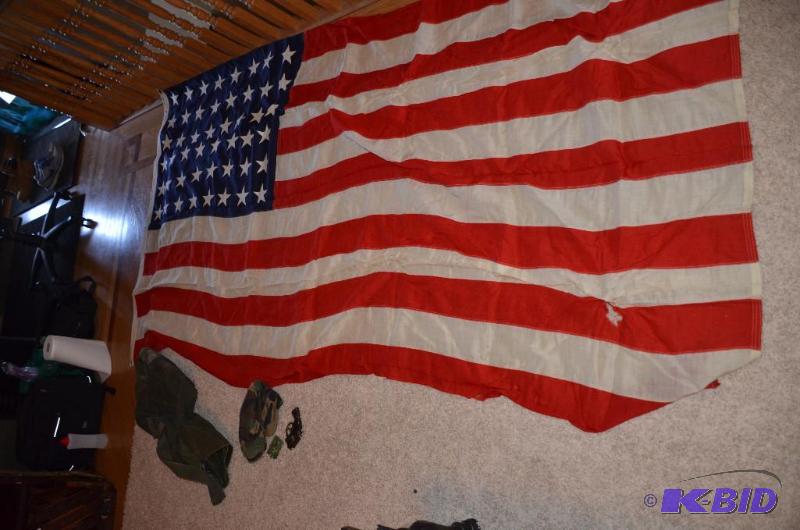 lot 58 image: Military items - 48 star flag 52x108", h...