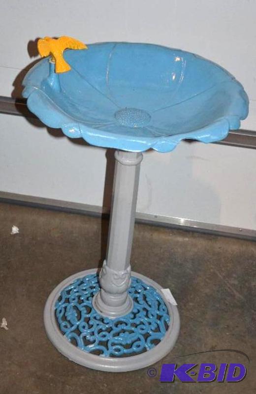 lot 5A image: Cast iron bird bath 20" in diameter ...
