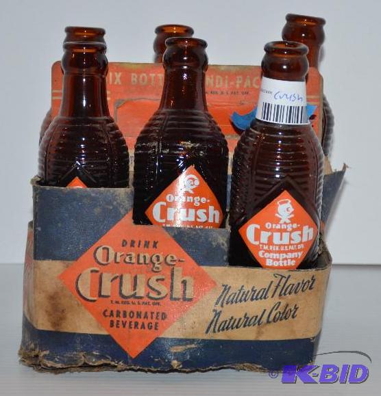 lot 61 image: Vintage 6 pack of Orange Crush bottles...
