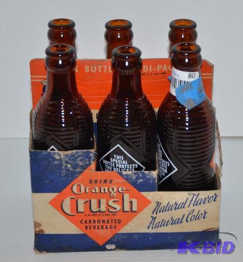 lot 80 image: Vintage 6 pack of Orange Crush bottles...