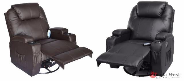 UNUSED HEATED MASSAGE RECLINER SWIVEL CHAIR WITH REMOTE CONTROL BROWN