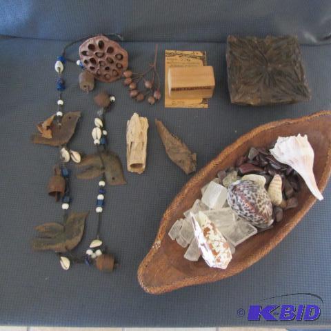 Carved Wood Block, Sea Shells