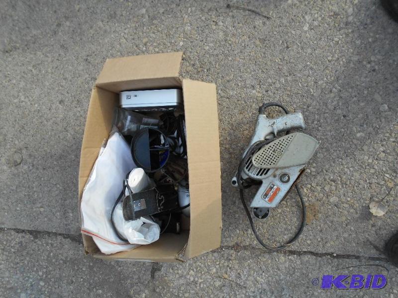 Box of Misc. and a Skil Belt Sander