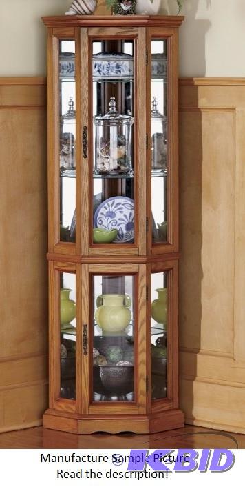 Corner Curio Cabinet - Oak Finish -&nbspMirr...