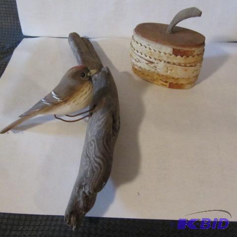 Carved Songbird, Birch Container