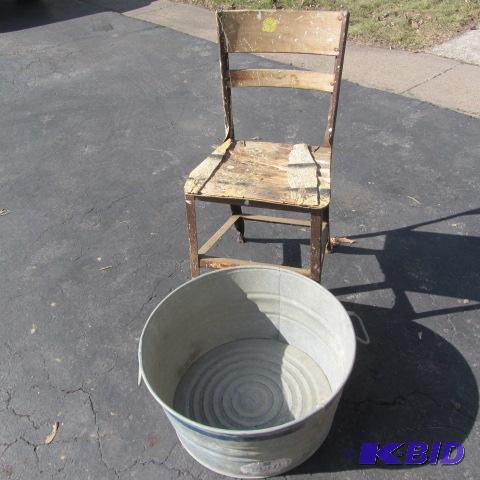 Galvanized Wash Tub, School Chair
