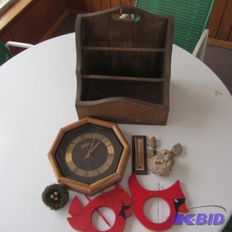 Magazine Stand, Clock, Rocks