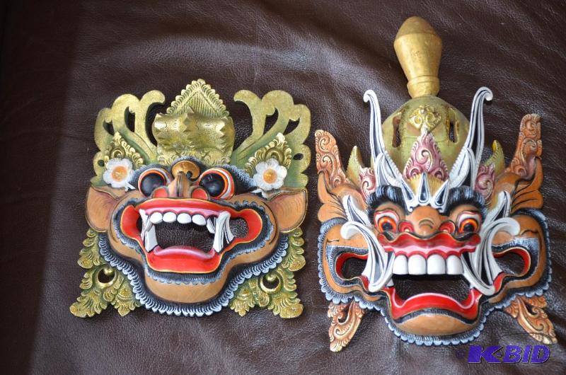 lot 10 image: 2 wood Handcarved demon masks made in Indone...