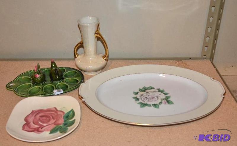 lot 103 image: green egg platter 6.5&quotx10" with chi...