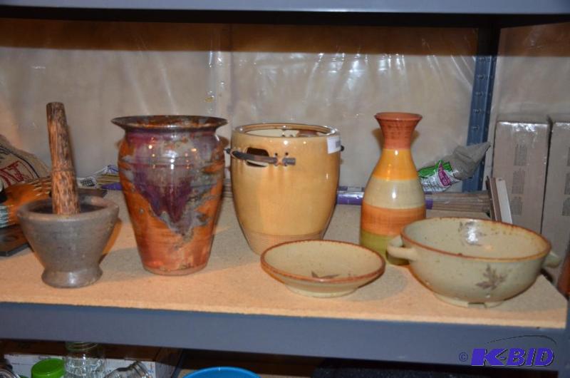 lot 142 image: Handmade pottery - the tallest is 9" tal...