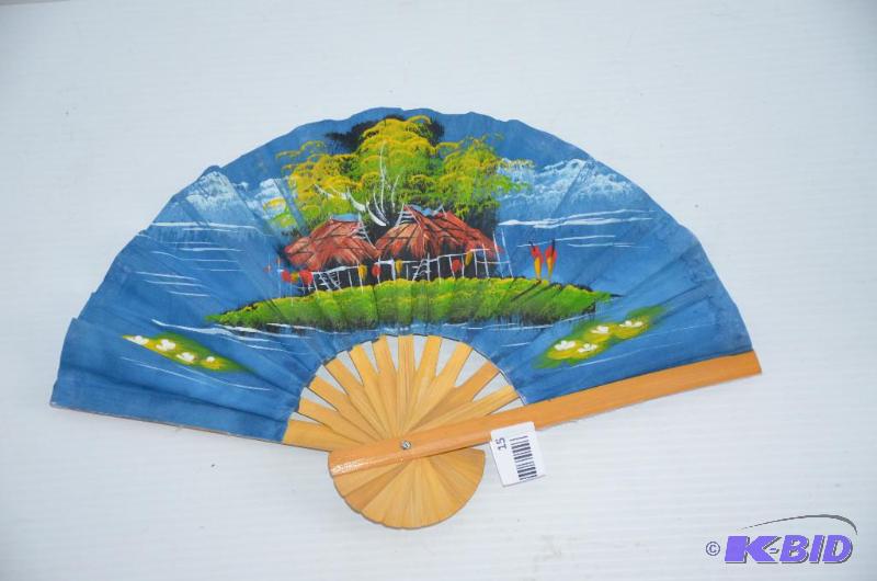 lot 15 image: Hand painted fan made in Thailand 10" di...
