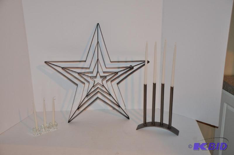 lot 152 image: 2 glass candle holders, one metal candle hold...