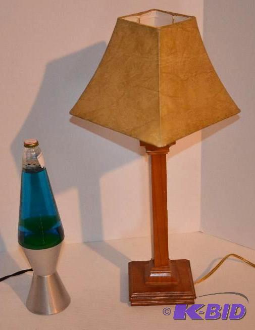 lot 157 image: 2 table lamps - lava lamp 16" tall, wood...