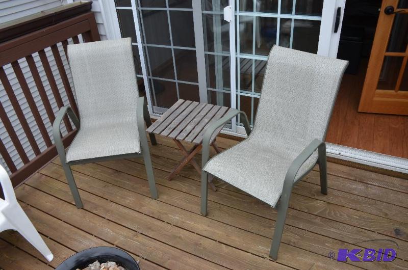 lot 217 image: 4 deck chairs, one lounge chair, one wood tab...