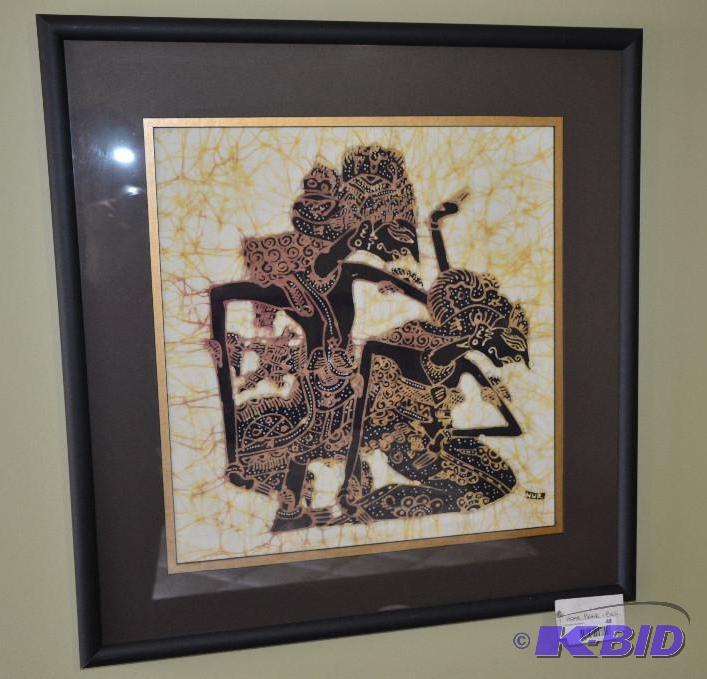 lot 48 image: Framed hand batik from Bali. 25" x25&quo...